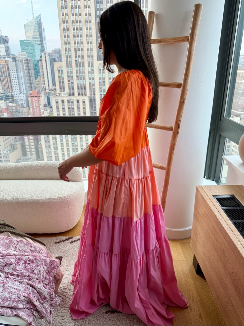 STAUD Vibrant Orange-Pink Colorblock Maxi Dress (NEVER WORN) - Picture 5 of 7
